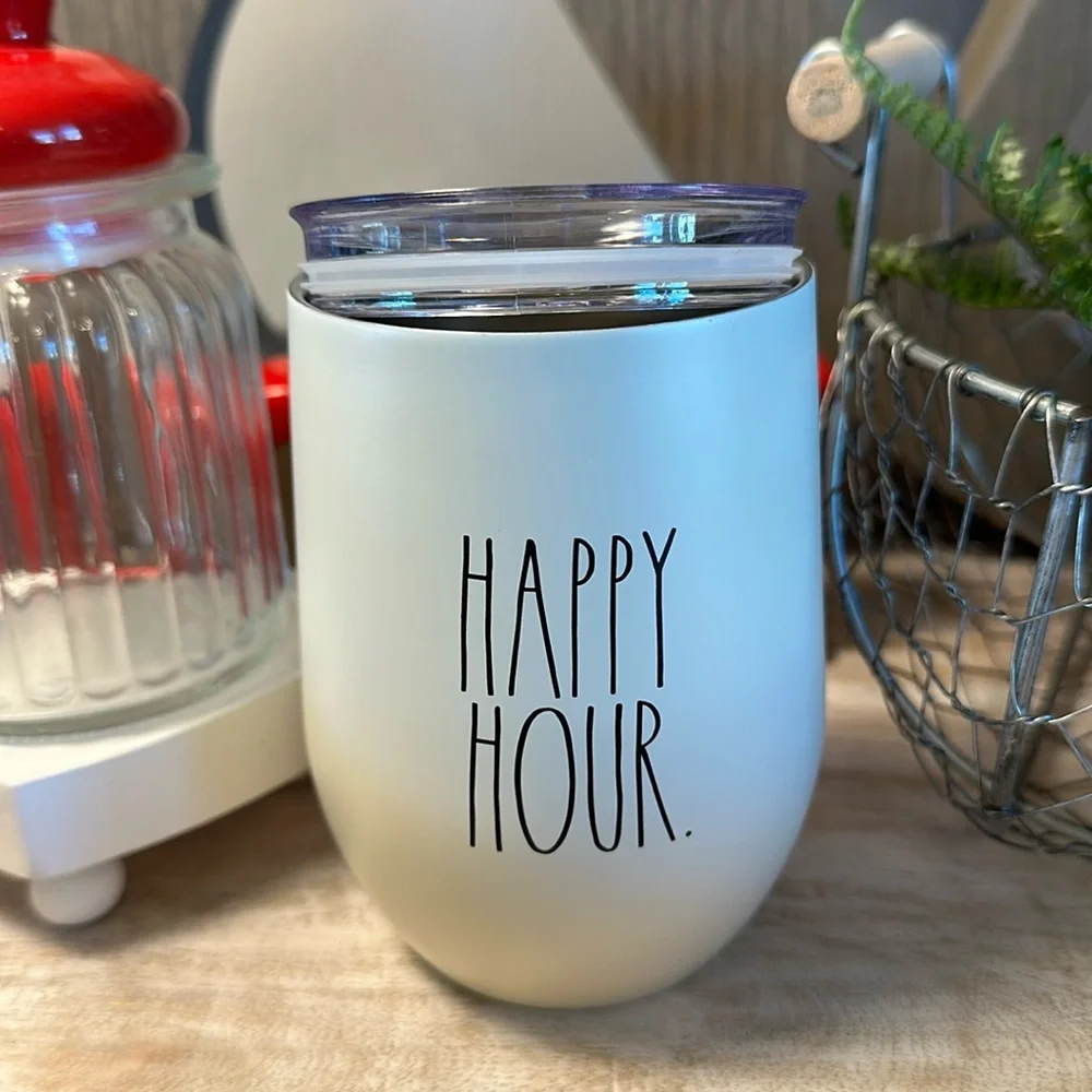 Rae Dunn HAPPY HOUR Metal Wine 🍷 Cup with Lid - Picture 1 of 7